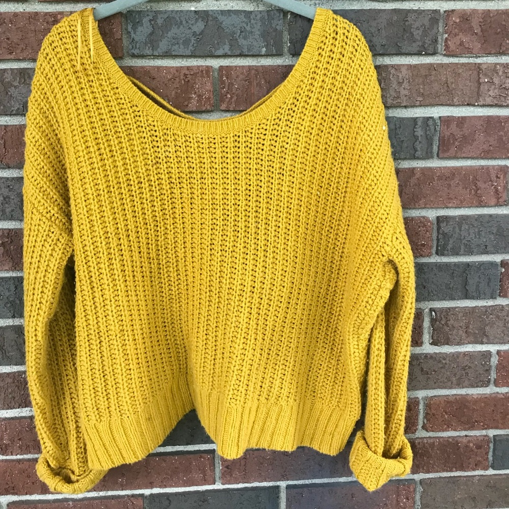 Chunky knit mustard gold off shoulder sweater